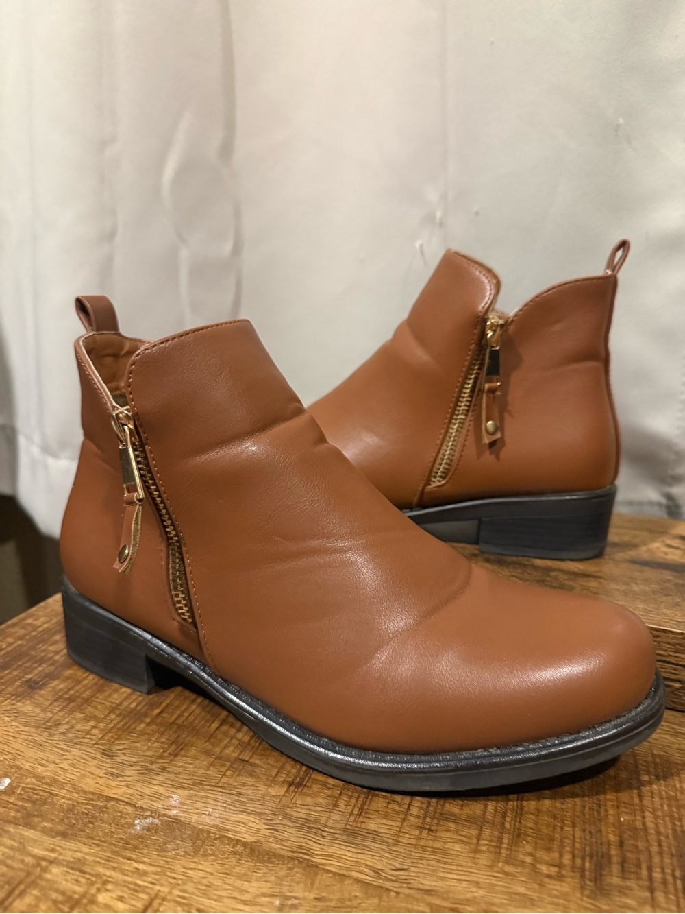 Dream Pairs Cognac Ankle Booties with Side Zipper